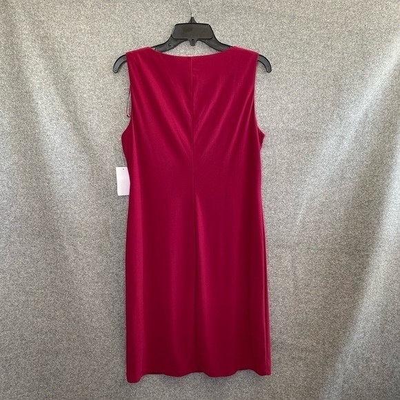 22. SLNY 2Pc Sleeveless V Neck Shift Dress Embellished Neck Shear Overlay Sz 10 - Picture 4 of 11